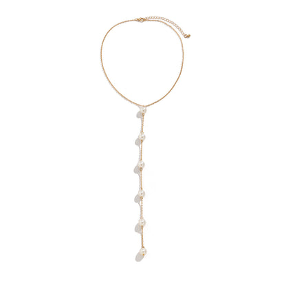 Pearl and 18K Gold-Plated Lariat Necklace, gold pendant necklace for women, elegant gift for her, lifestyle look