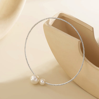 Pearl and Cubic Zirconia Silver-Plated Choker, chunky silver choker necklace, vintage-inspired design, lifestyle look