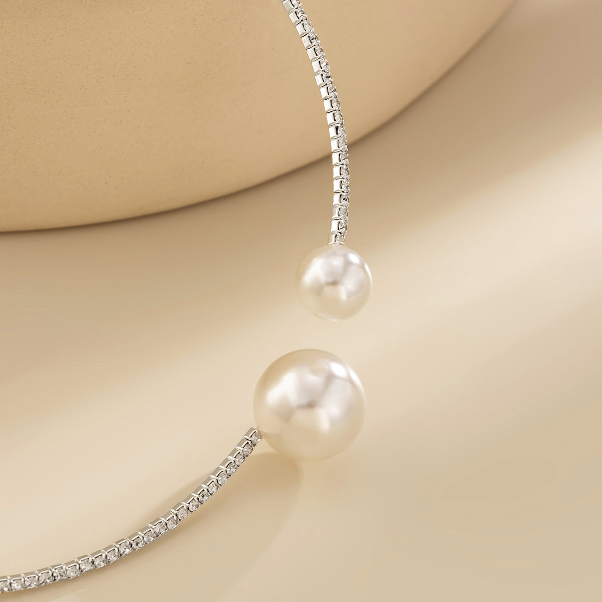 Pearl and Cubic Zirconia Silver-Plated Choker, chunky silver choker necklace, vintage-inspired design, styled look