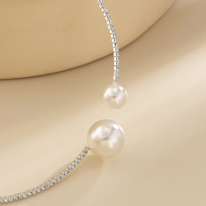 Pearl and Cubic Zirconia Silver-Plated Choker, chunky silver choker necklace, vintage-inspired design, styled look