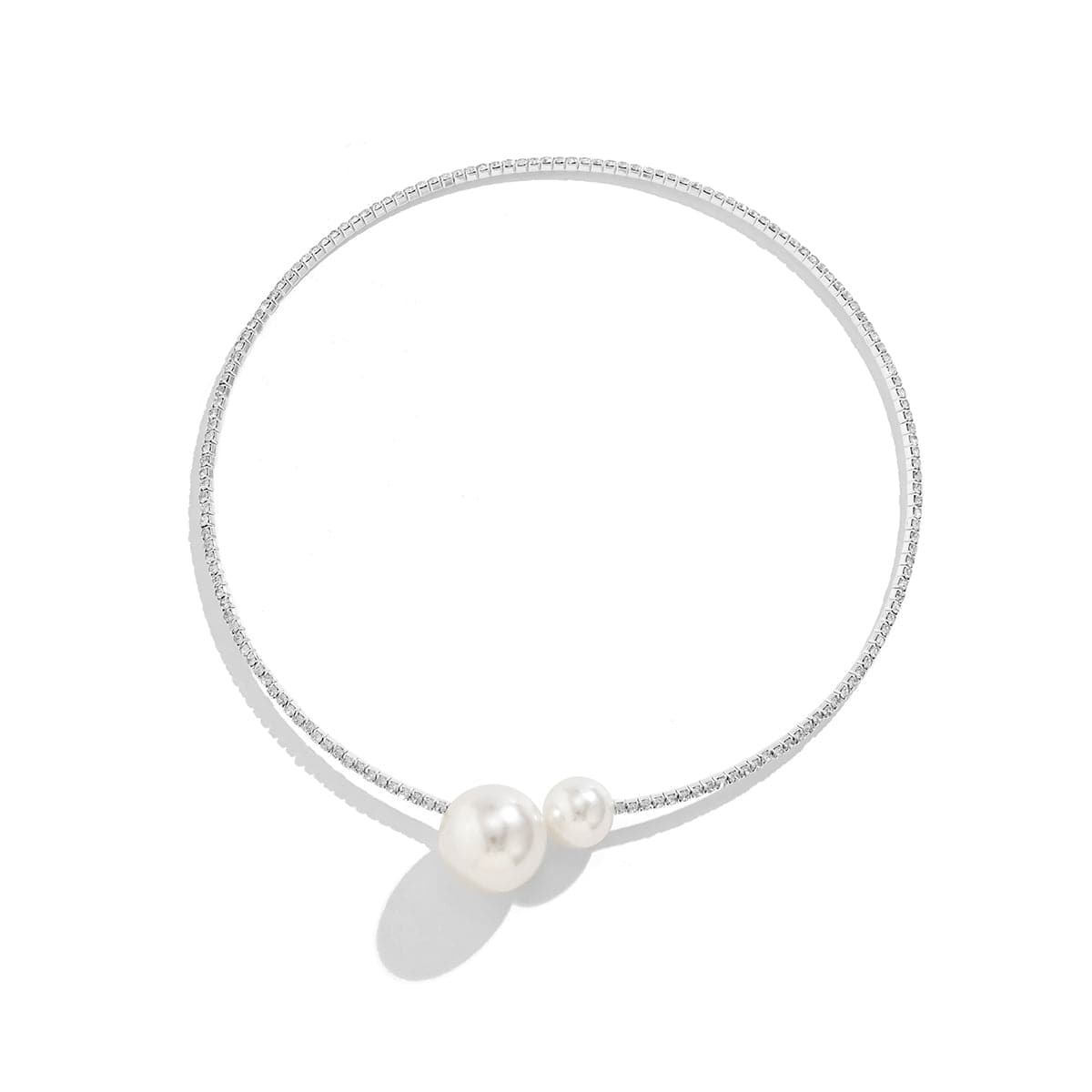 Pearl and Cubic Zirconia Silver-Plated Choker, chunky silver choker necklace, vintage-inspired design, side view