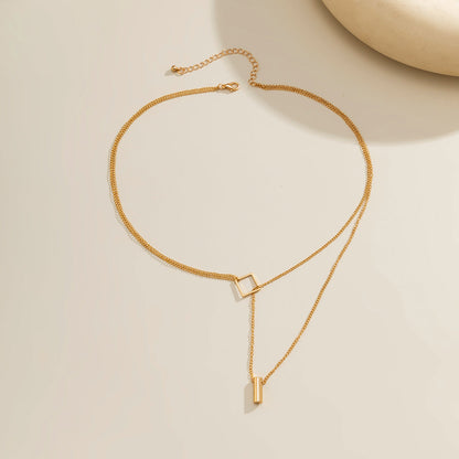 18K Gold-Plated Rhombus Layered Lariat Necklace, gold pendant necklace for women, vintage-inspired design, styled look