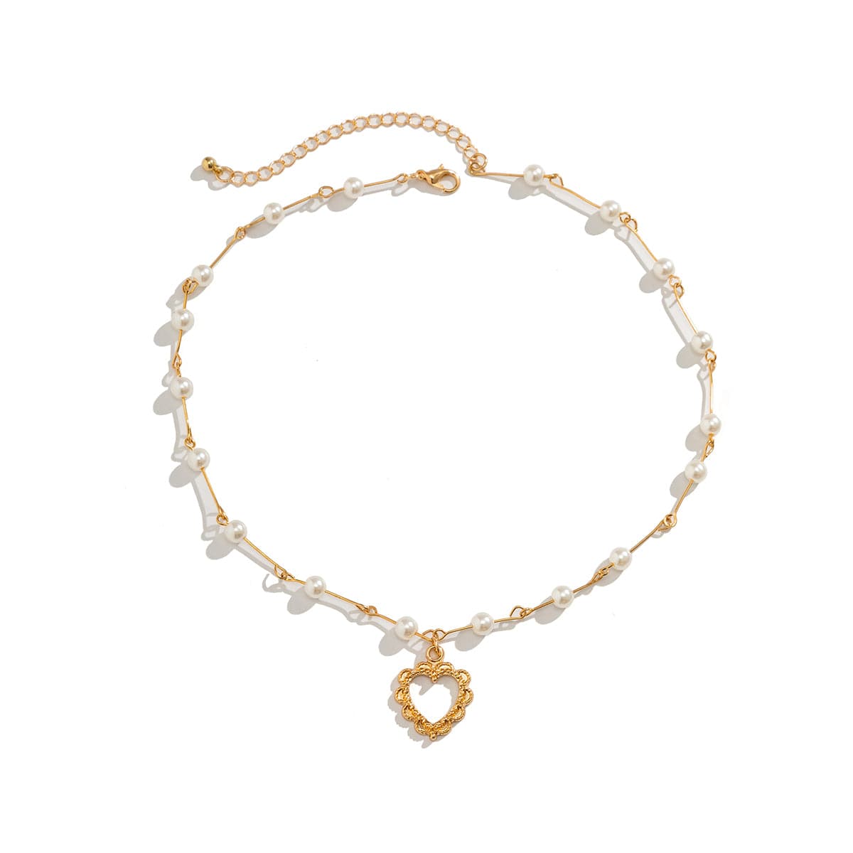 Pearl and 18K Gold-Plated Heart Pendant Necklace, gold pendant necklace for women, botanical inspired, styled look