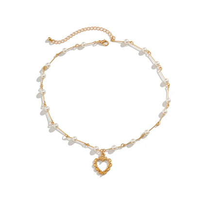Pearl and 18K Gold-Plated Heart Pendant Necklace, gold pendant necklace for women, botanical inspired, styled look
