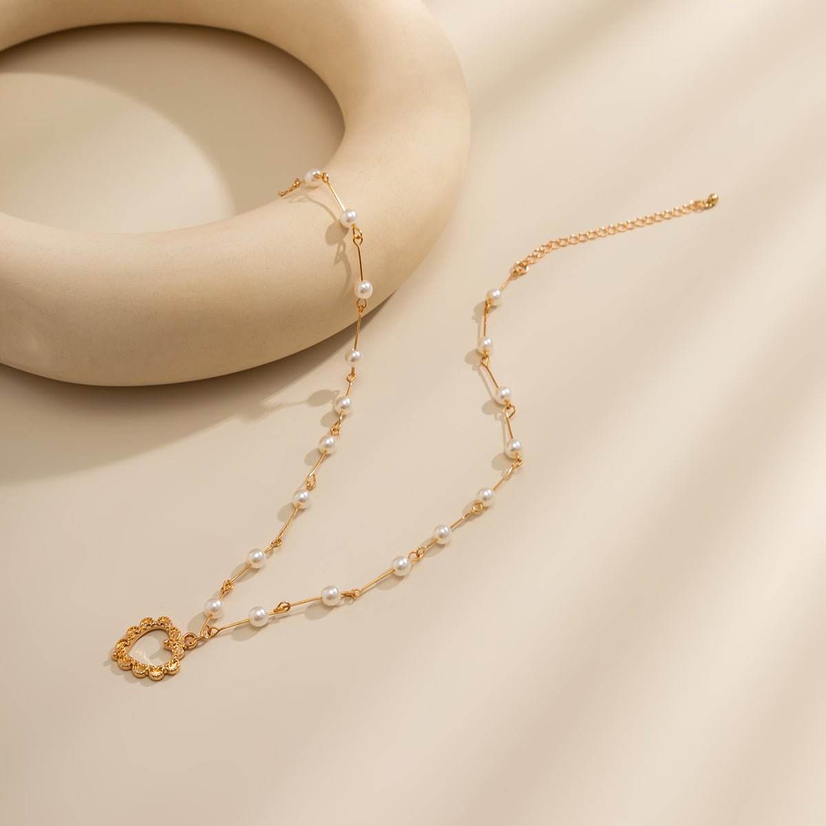 Pearl and 18K Gold-Plated Heart Pendant Necklace, gold pendant necklace for women, botanical inspired, lifestyle look