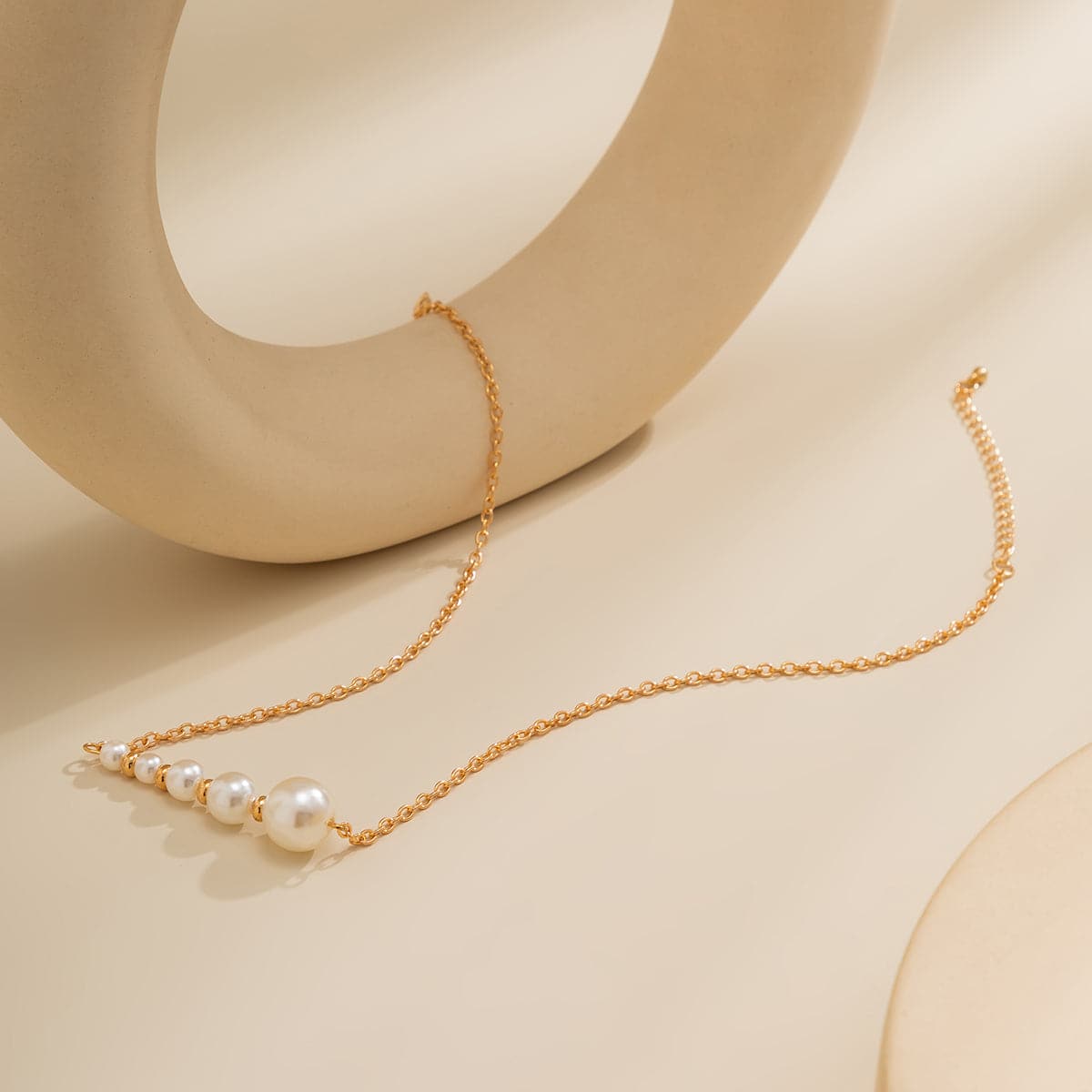 Pearl and 18K Gold-Plated Beaded Bar Pendant Necklace, gold pendant necklace for women, everyday style, side view