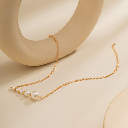 Pearl and 18K Gold-Plated Beaded Bar Pendant Necklace, gold pendant necklace for women, everyday style, side view