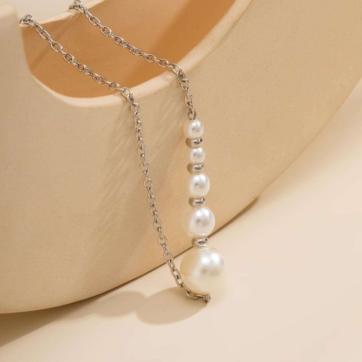 Pearl & Silver-Plated Beaded Bar Pendant Necklace