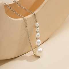 Pearl & Silver-Plated Beaded Bar Pendant Necklace