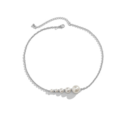 Pearl and Silver-Plated Beaded Bar Pendant Necklace, silver pendant necklace for women, vintage-inspired design, styled look