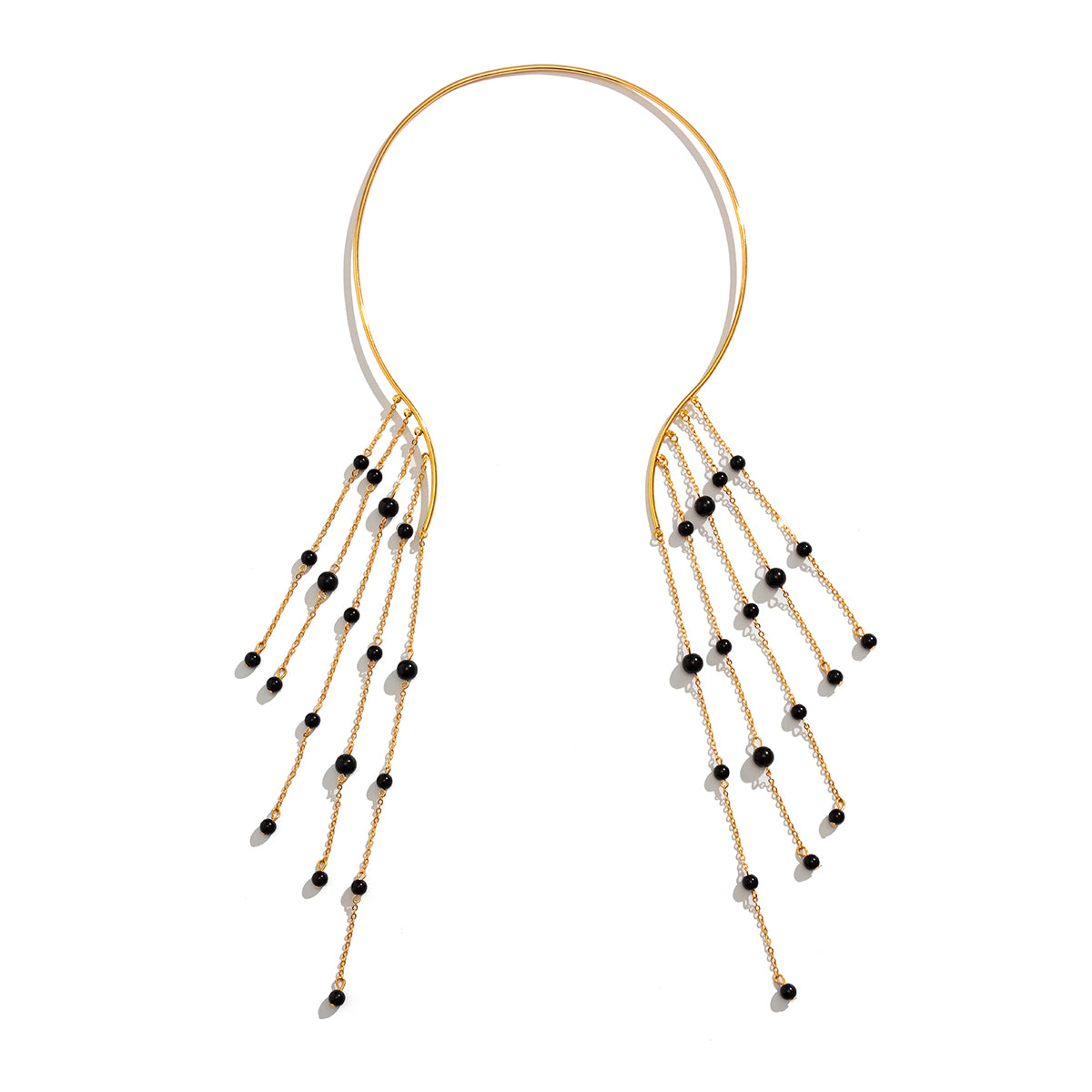 Black Acrylic & 18K Gold-Plated Bead Tassel Collar Necklace