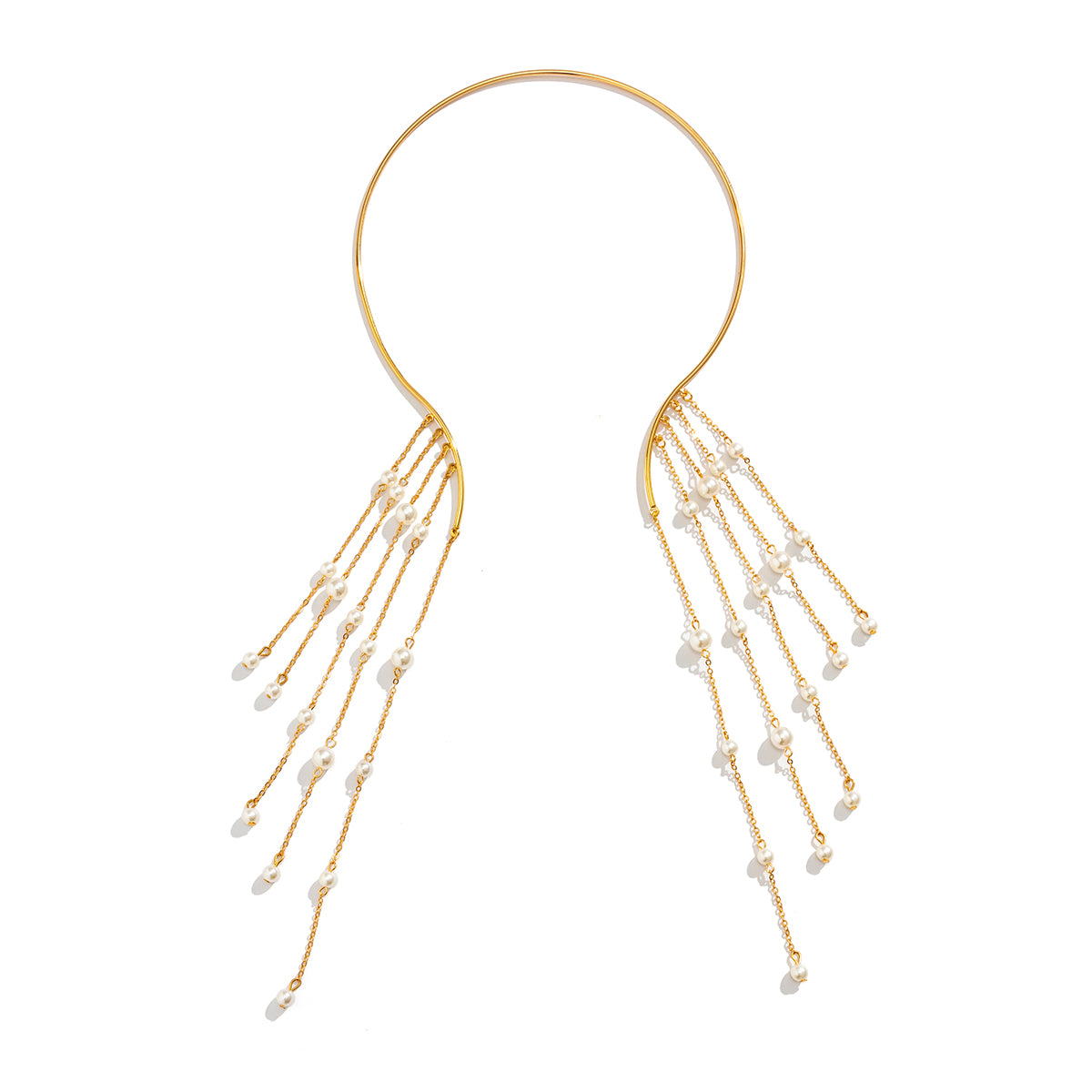 Pearl and 18K Gold-Plated Beaded Tassel Choker Necklace, chunky gold choker necklace, everyday style, lifestyle look
