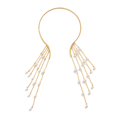 Pearl and 18K Gold-Plated Beaded Tassel Choker Necklace, chunky gold choker necklace, everyday style, lifestyle look