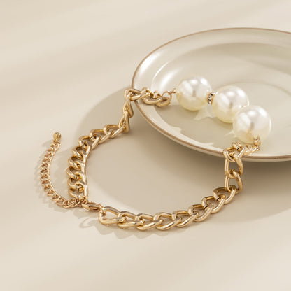 Pearl and Cubic Zirconia 18K Gold-Plated Curb Chain Choker Necklace, gold pendant necklace for women, styled look