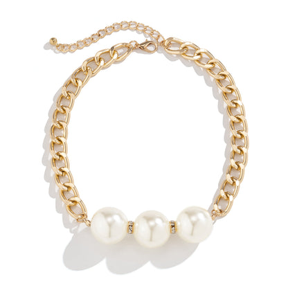 Pearl and Cubic Zirconia 18K Gold-Plated Curb Chain Choker Necklace, gold pendant necklace for women, lifestyle look