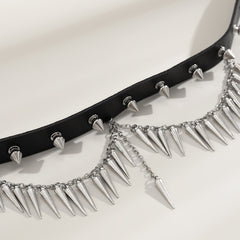 Black Polystyrene & Silver-Plated Spike Layered Choker Necklace