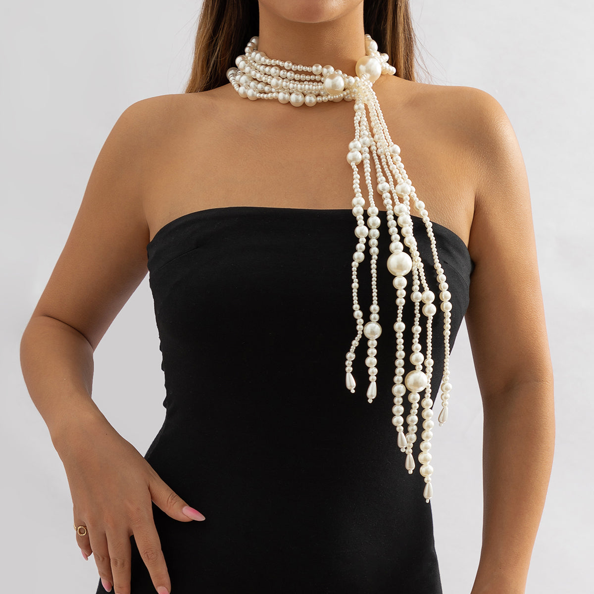 Pearl Scarf Necklace, pendant necklace for women, elegant gift for her, front view