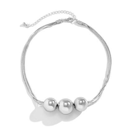Silver-Plated Triple-Ball Multi-Chain Pendant Necklace, silver pendant necklace for women, botanical inspired, styled look