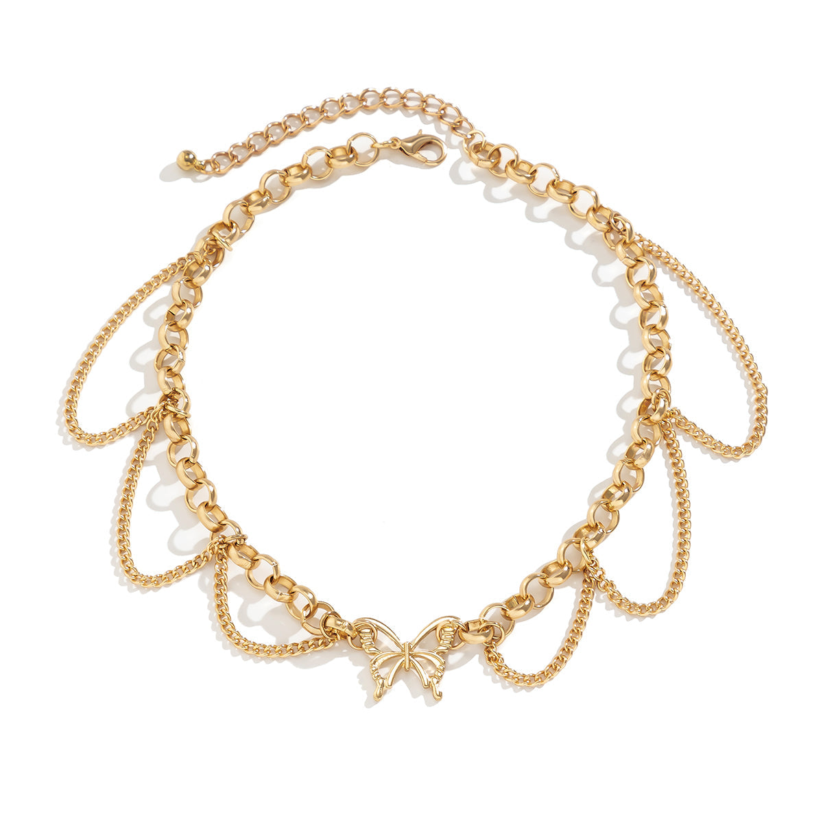 Dazzling 18K gold-plated choker featuring a butterfly charm and tassels, perfect for making a stylish statement.