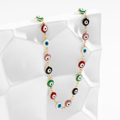 Enamel and 18K Gold-Plated Multicolor Evil Eye Chain Necklace, gold pendant necklace for women, detail close-up