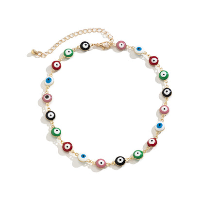 Enamel and 18K Gold-Plated Multicolor Evil Eye Chain Necklace, gold pendant necklace for women, styled look