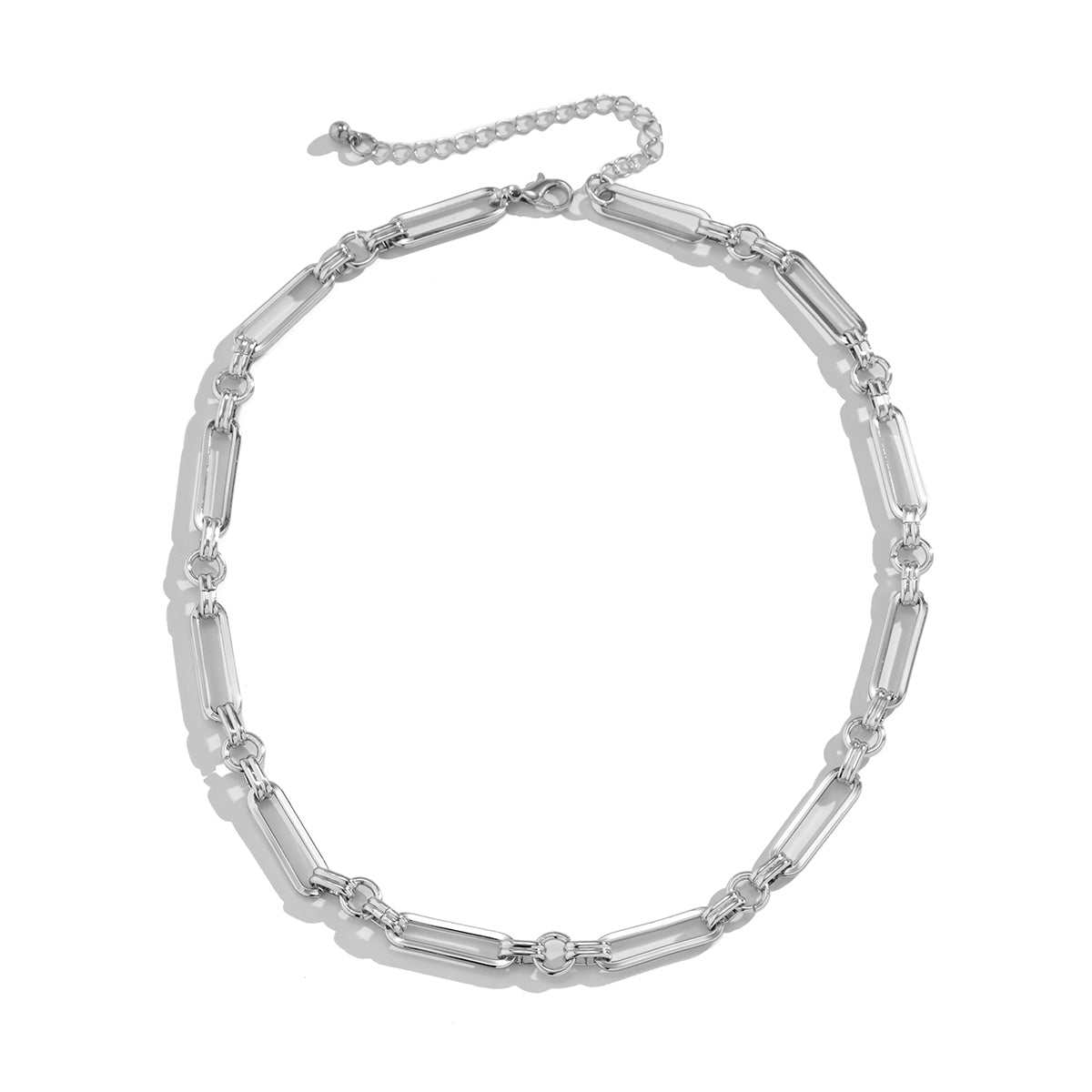 Silver-Plated Open Oval Station Necklace