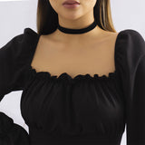 Black & Silver-Plated Thin Band Choker Necklace
