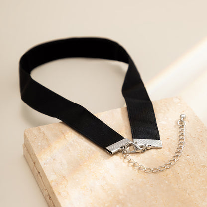 Black and Silver-Plated Thin Band Choker Necklace, chunky silver choker necklace, everyday style, styled look