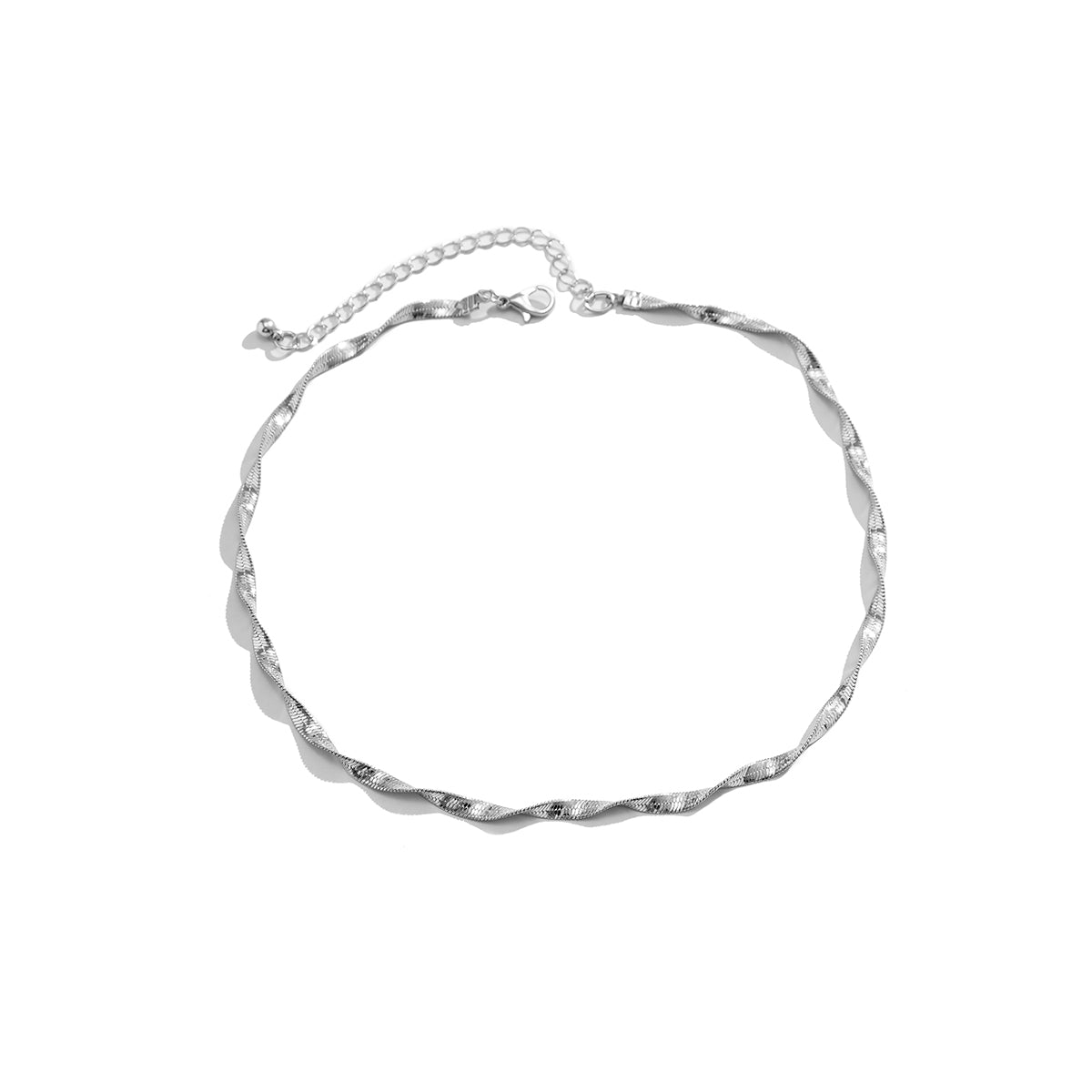 Silver-Plated Twisted Snake Chain Necklace, silver pendant necklace for women, everyday style, detail close-up