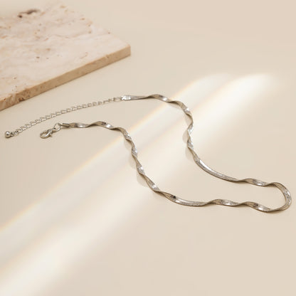 Silver-Plated Twisted Snake Chain Necklace, silver pendant necklace for women, everyday style, side view