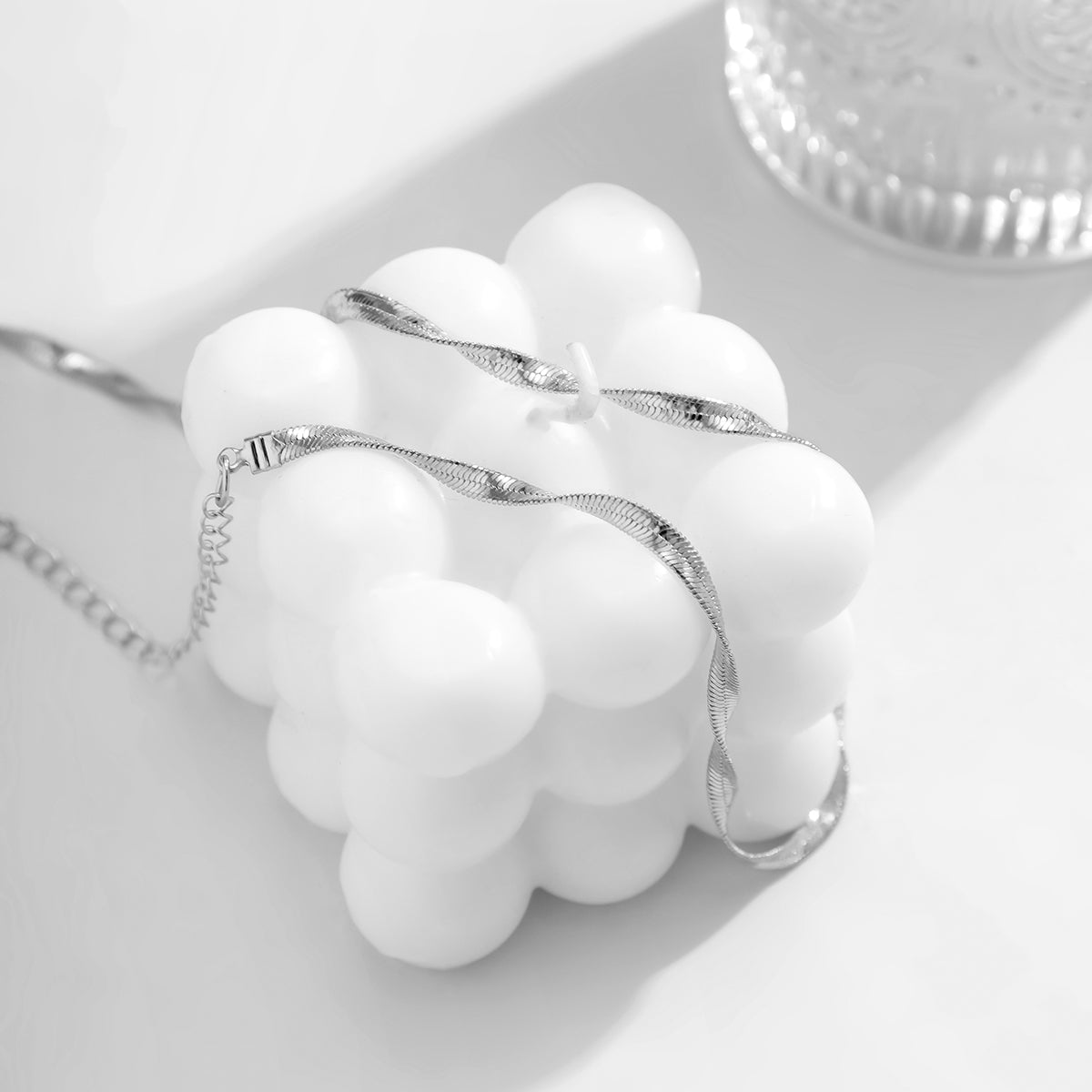Silver-Plated Twisted Snake Chain Necklace, silver pendant necklace for women, everyday style, lifestyle look
