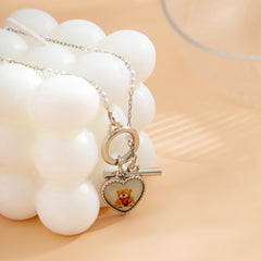 Pearl & Resin Silver-Plated Bear Heart Toggle Necklace
