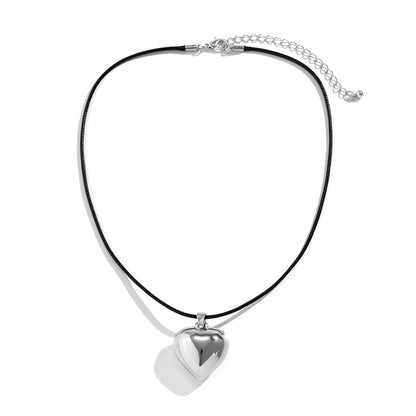 Black Polystyrene and Silver-Plated Heart Pendant Necklace, silver pendant necklace for women, detail close-up