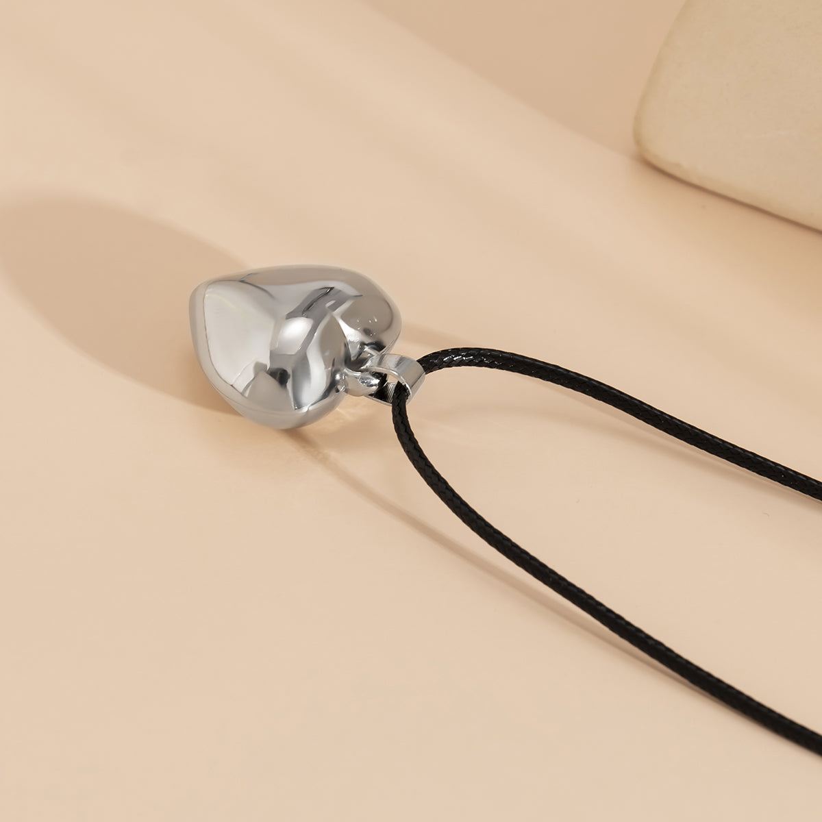 Black Polystyrene and Silver-Plated Heart Pendant Necklace, silver pendant necklace for women, styled look