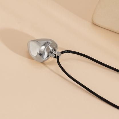Black Polystyrene and Silver-Plated Heart Pendant Necklace, silver pendant necklace for women, styled look