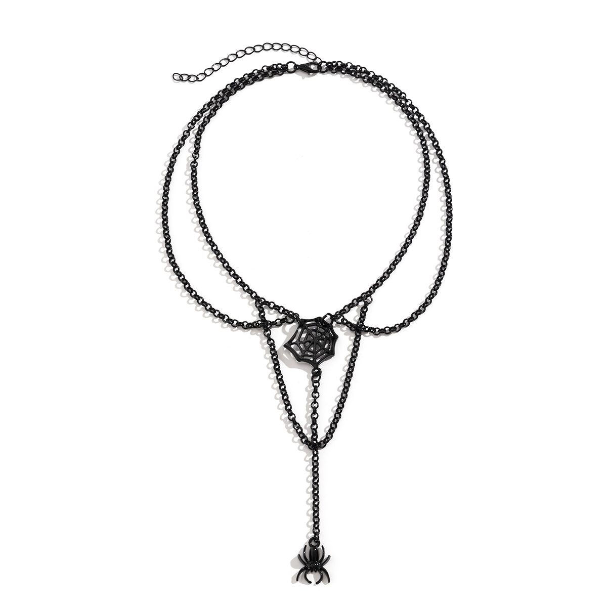 Black Cobweb & Spider Layered Pendant Necklace