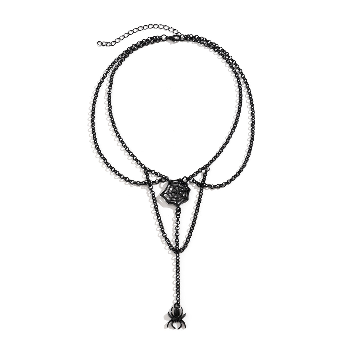 Black Cobweb and Spider Layered Pendant Necklace, pendant necklace for women, botanical inspired, styled look