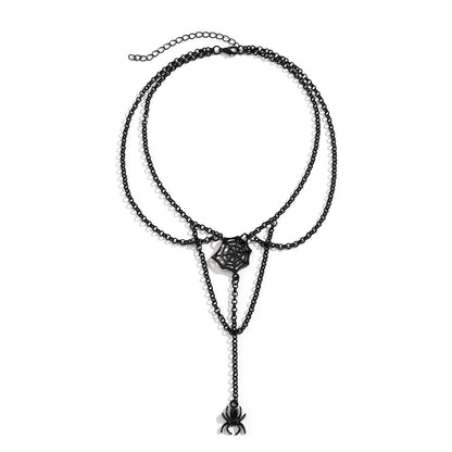 Black Cobweb and Spider Layered Pendant Necklace, pendant necklace for women, botanical inspired, styled look