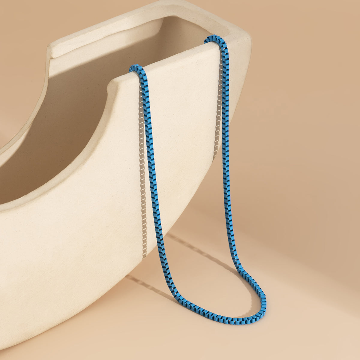 Blue Enamel & Silver-Plated Box Chain Necklace