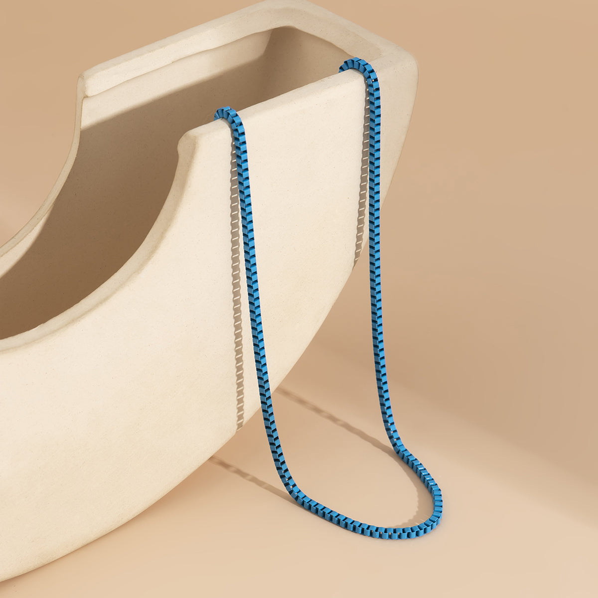 Blue Enamel and Silver-Plated Box Chain Necklace, silver pendant necklace for women, everyday style, detail close-up