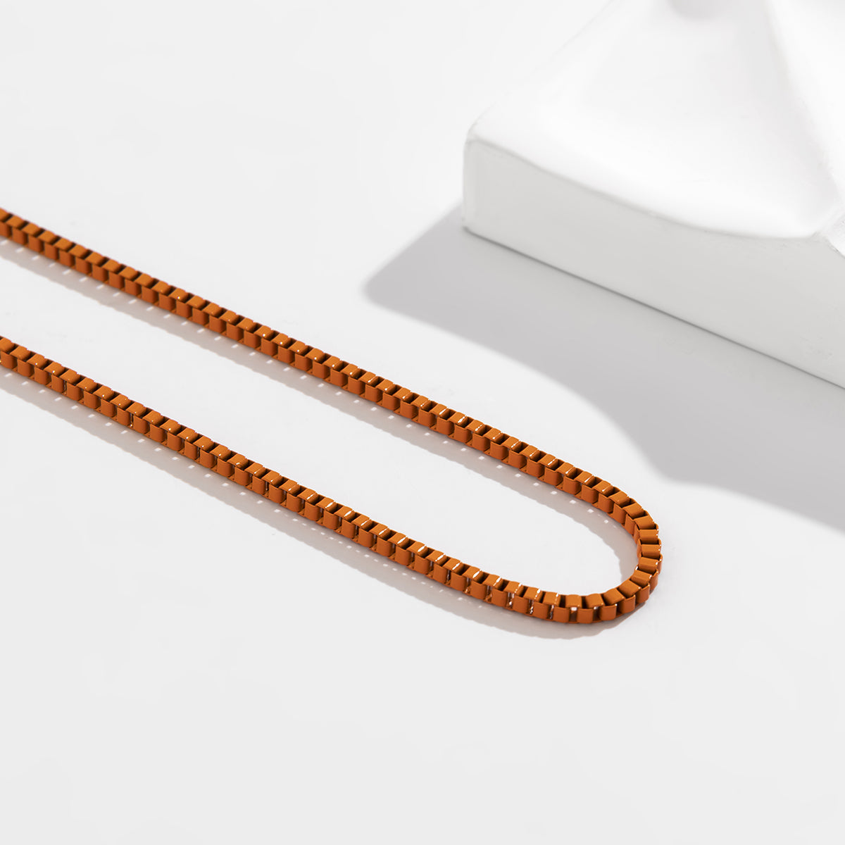 Orange Enamel and Silver-Plated Box Chain Necklace, silver pendant necklace for women, lifestyle look