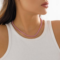 Pink Enamel & Silver-Plated Box Chain Necklace