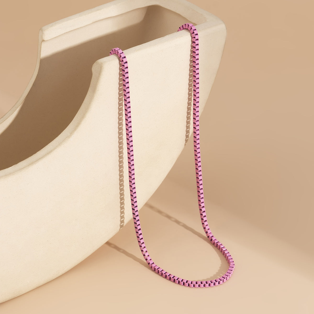 Pink Enamel & Silver-Plated Box Chain Necklace