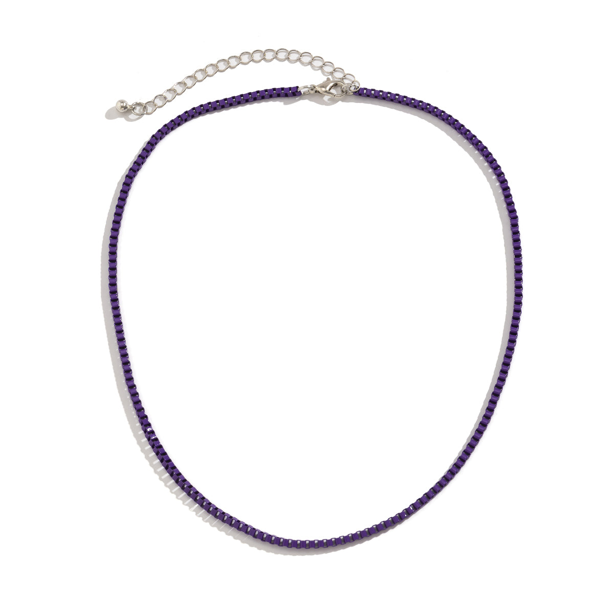Purple Enamel & Silver-Plated Box Chain Necklace