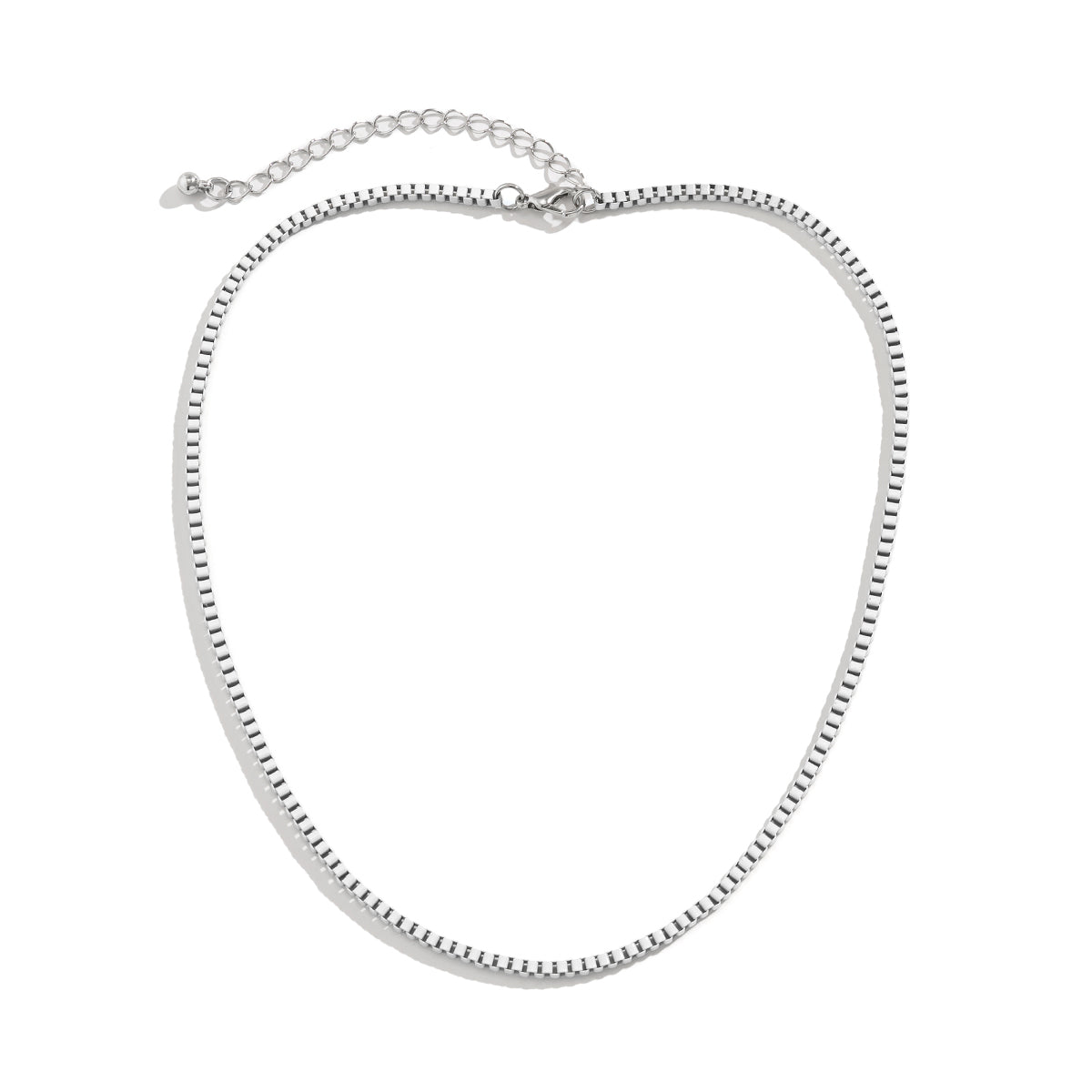 White Enamel and Silver-Plated Box Chain Necklace, silver pendant necklace for women, detail close-up