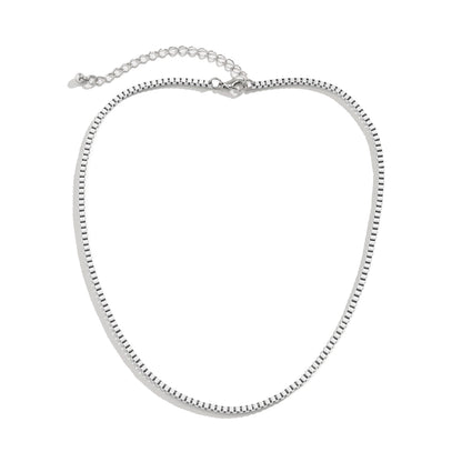 White Enamel and Silver-Plated Box Chain Necklace, silver pendant necklace for women, detail close-up