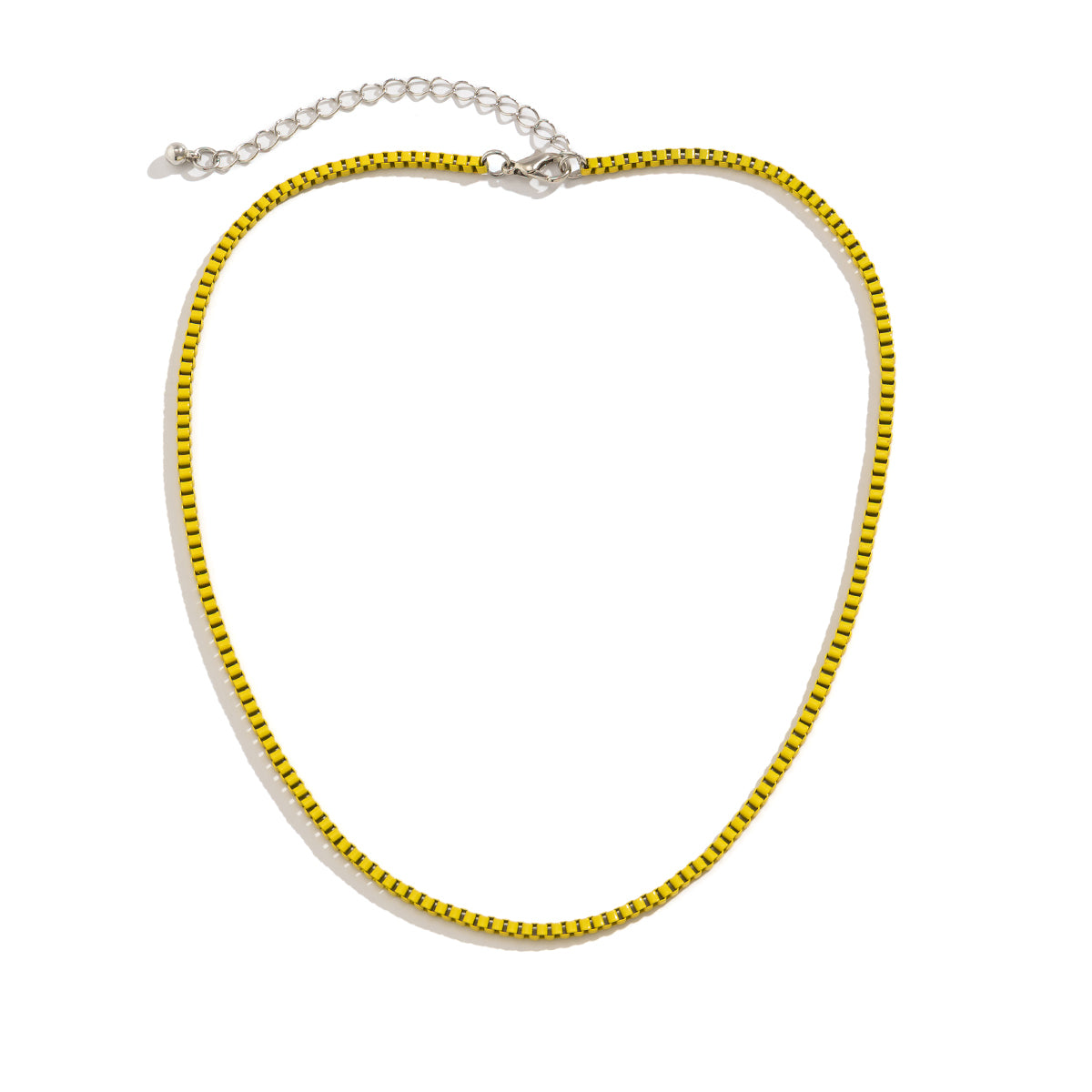 Yellow and Silver-Plated Box Chain Necklace, silver pendant necklace for women, botanical inspired, styled look