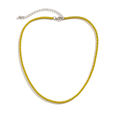 Yellow and Silver-Plated Box Chain Necklace, silver pendant necklace for women, botanical inspired, styled look