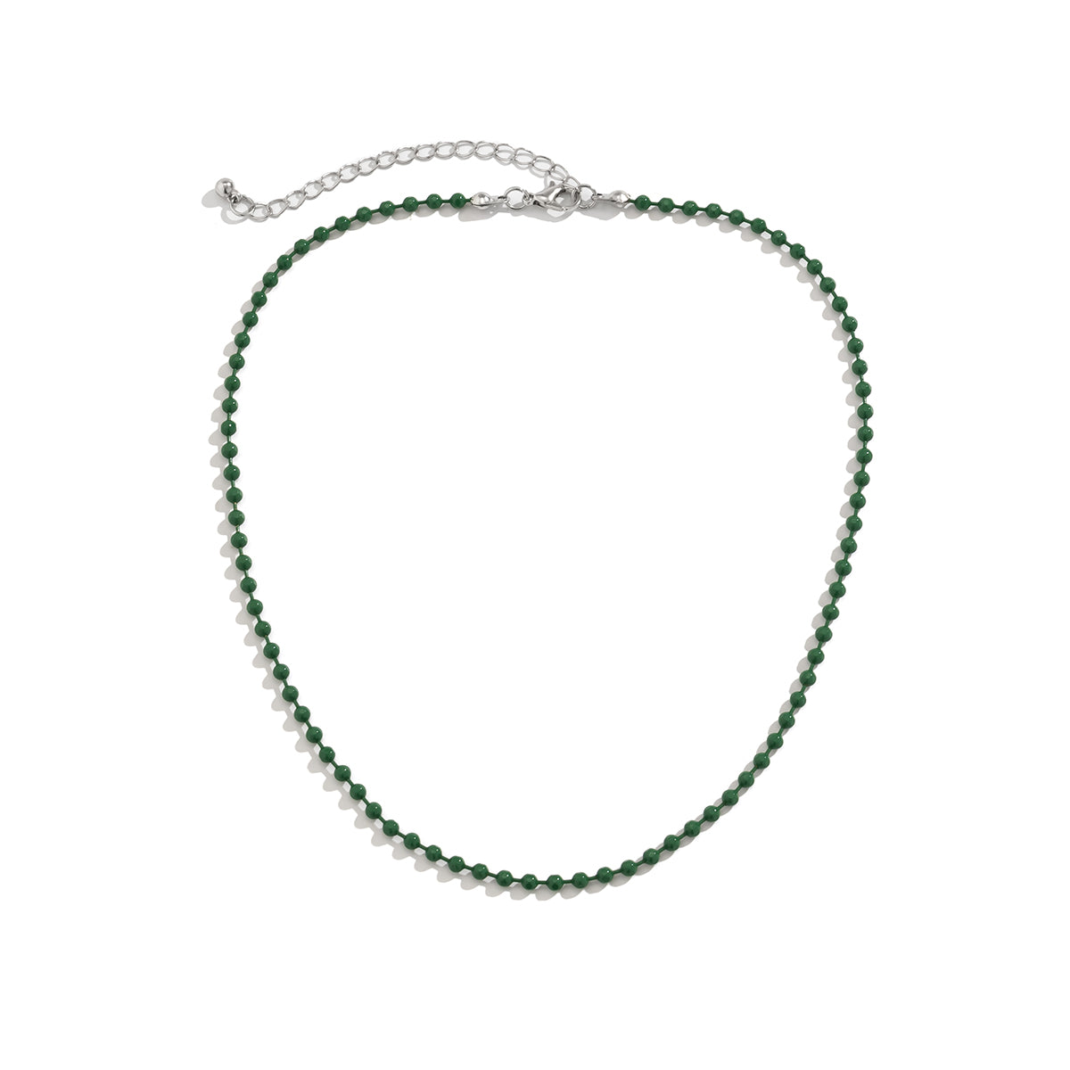 Green Enamel & Silver-Plated Bead Chain Necklace