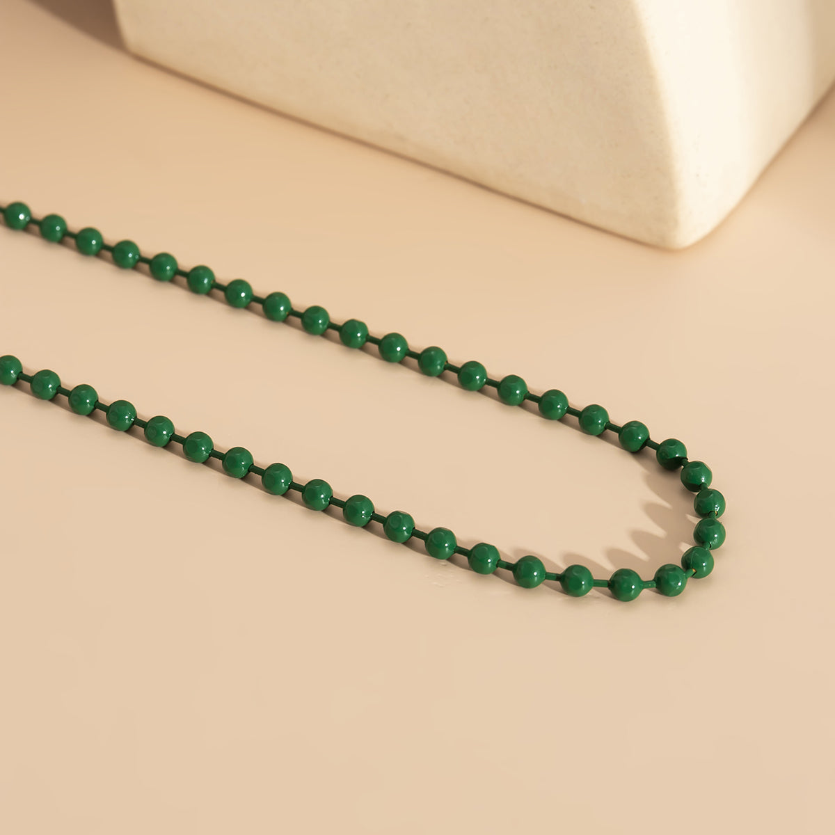 Green Enamel & Silver-Plated Bead Chain Necklace